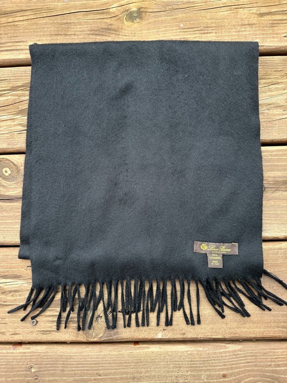 Loro Piana Black Cashmere Fringe Scarf